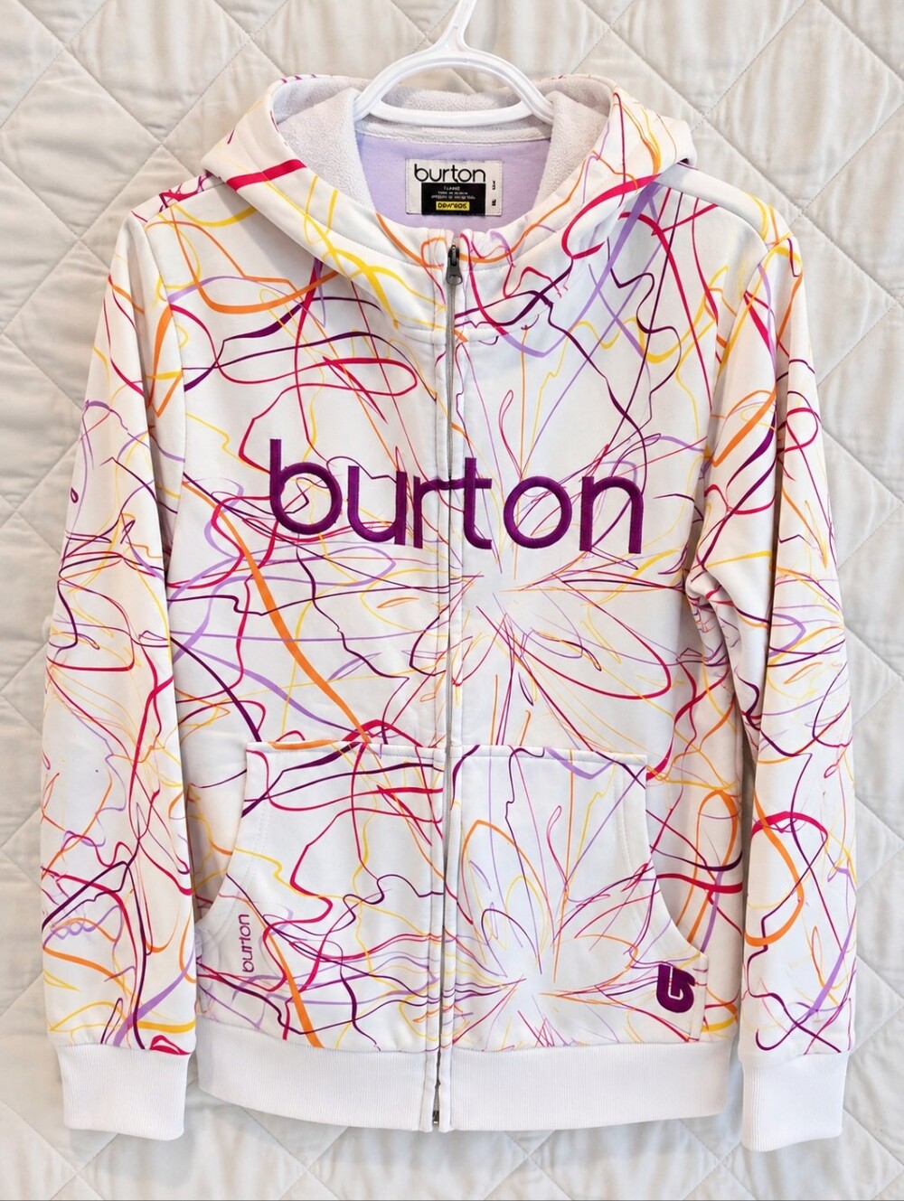 Burton DryRide White Graphic Full Zip Hoodie Women’s Large Y2K
